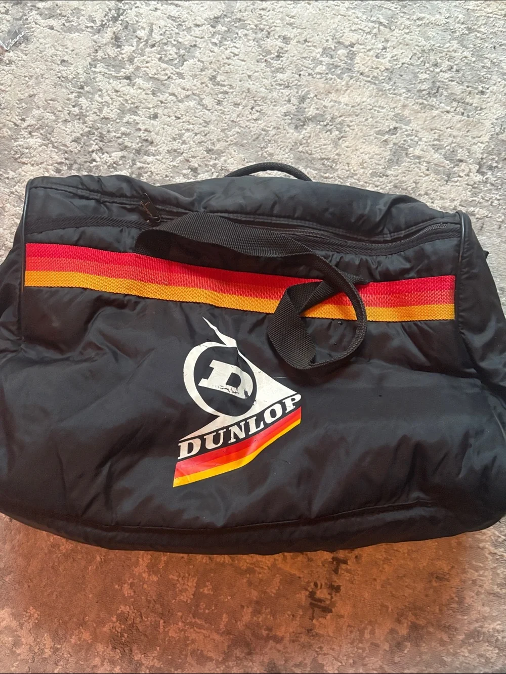 RETRO VINTAGE Dunlop Black Duffel Bag with Red and Yellow Stripe